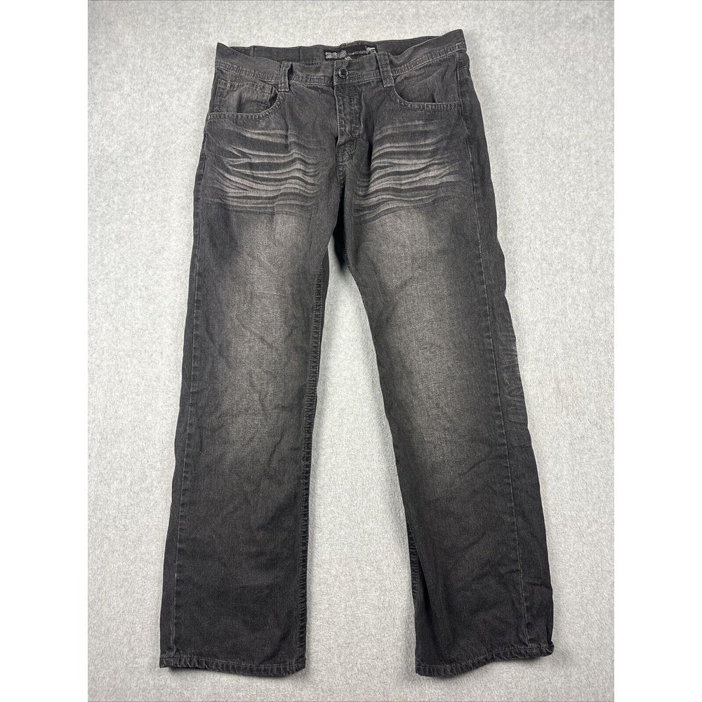 VTG Southpole Jeans Mens 38 (35x31) Black Baggy Y2K Hip Hop Whiskers Denim‎
